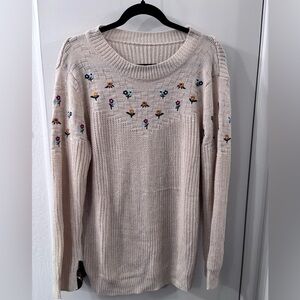 Adorable Embroidered Floral Cream Knit Sweater Spring Lightweight